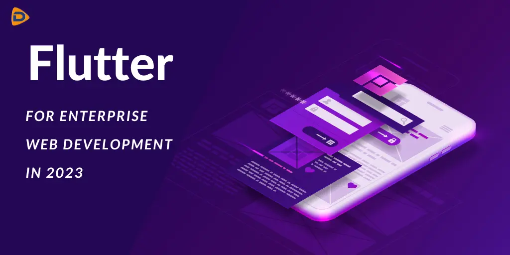 a vector of cross platform development with text "Flutter: for enterprise web development"